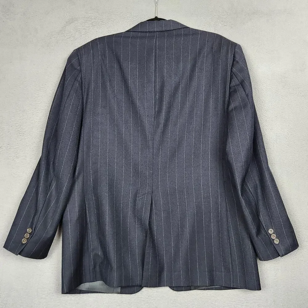 Jos A Bank Suit Mens 42R 34X27 Blue Wool Pinstripe 2 Button 2 Piece USA Wedding